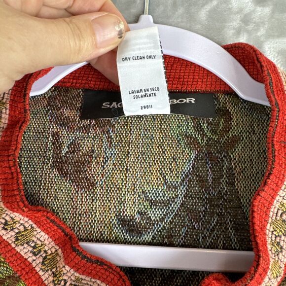 Vintage Sag Harbor Tapestry Jacket Women's 14 Red‎ Brown Pattern Detailed (1013) - Picture 3 of 11